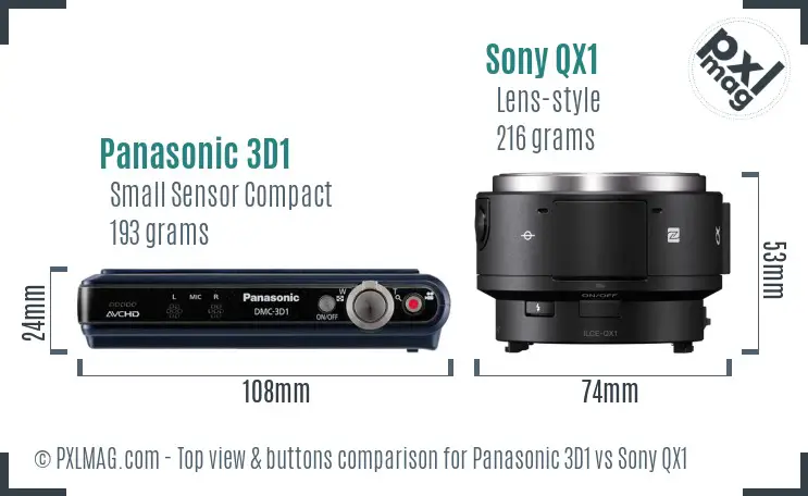 Panasonic 3D1 vs Sony QX1 top view buttons comparison