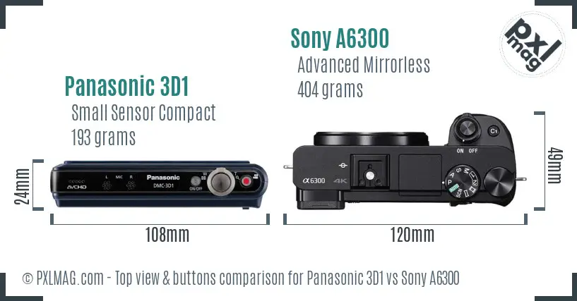 Panasonic 3D1 vs Sony A6300 top view buttons comparison