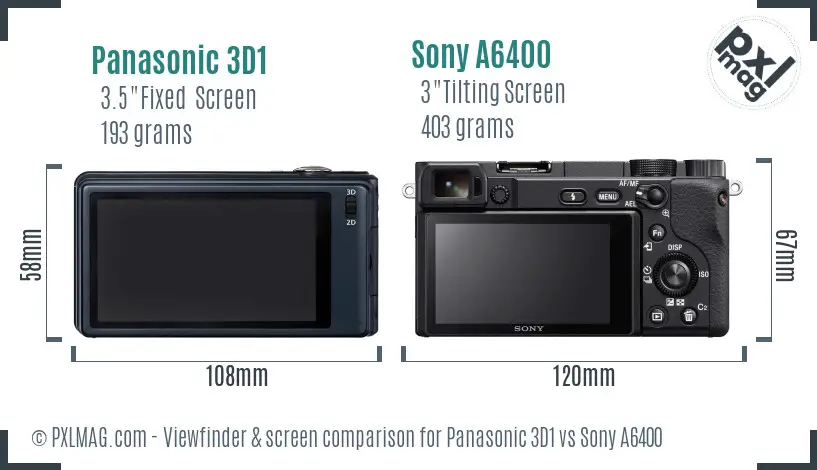 Panasonic 3D1 vs Sony A6400 Screen and Viewfinder comparison