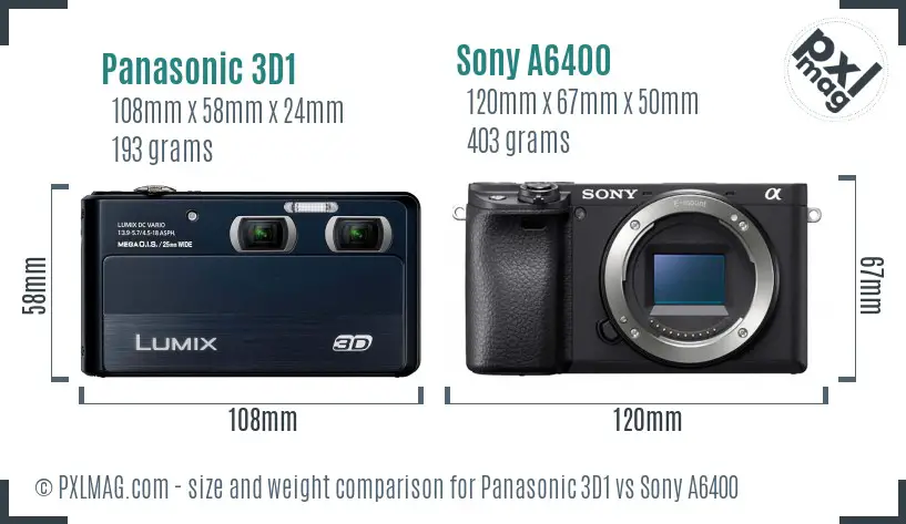 Panasonic 3D1 vs Sony A6400 size comparison