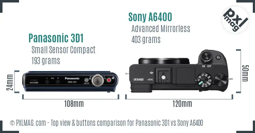 Panasonic 3D1 vs Sony A6400 top view buttons comparison