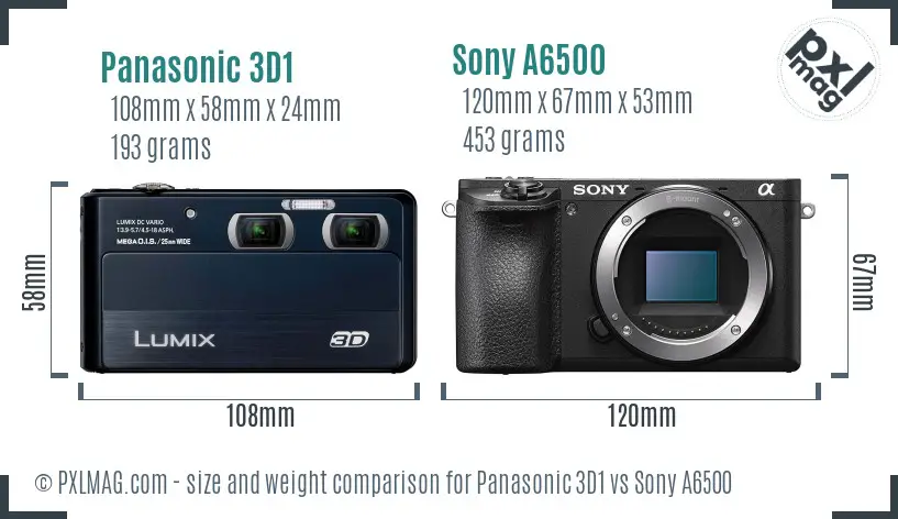 Panasonic 3D1 vs Sony A6500 size comparison