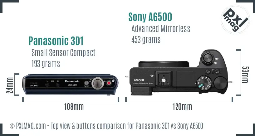 Panasonic 3D1 vs Sony A6500 top view buttons comparison