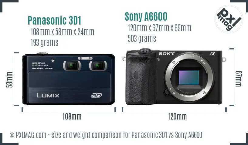 Panasonic 3D1 vs Sony A6600 size comparison