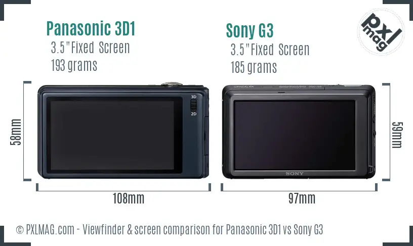 Panasonic 3D1 vs Sony G3 Screen and Viewfinder comparison