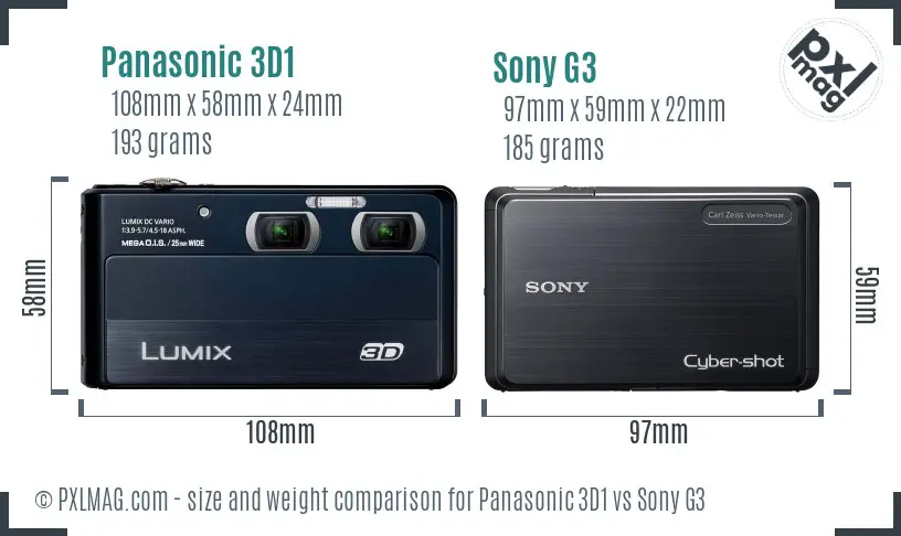 Panasonic 3D1 vs Sony G3 size comparison