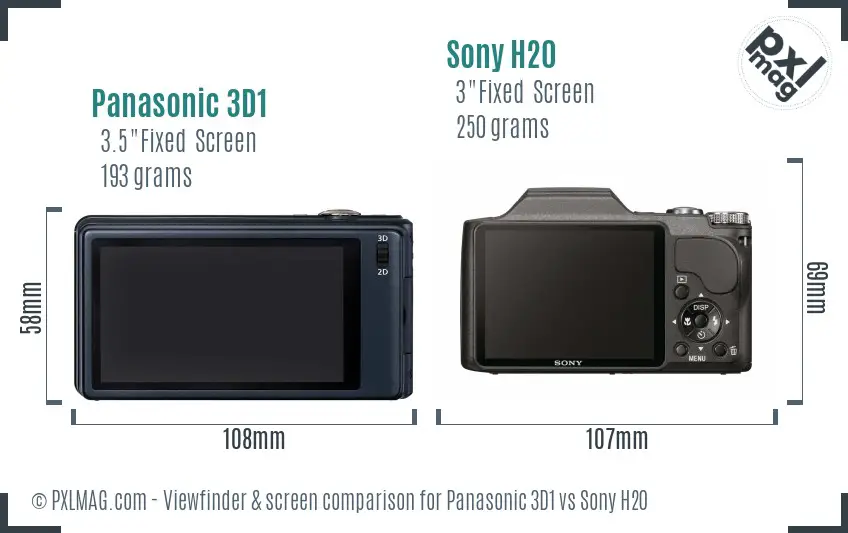 Panasonic 3D1 vs Sony H20 Screen and Viewfinder comparison