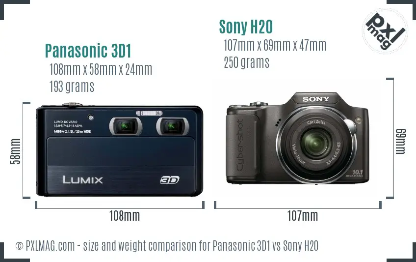 Panasonic 3D1 vs Sony H20 size comparison