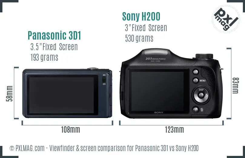Panasonic 3D1 vs Sony H200 Screen and Viewfinder comparison