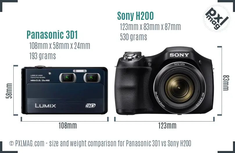 Panasonic 3D1 vs Sony H200 size comparison