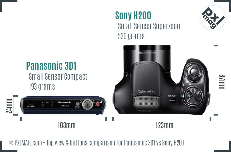Panasonic 3D1 vs Sony H200 top view buttons comparison