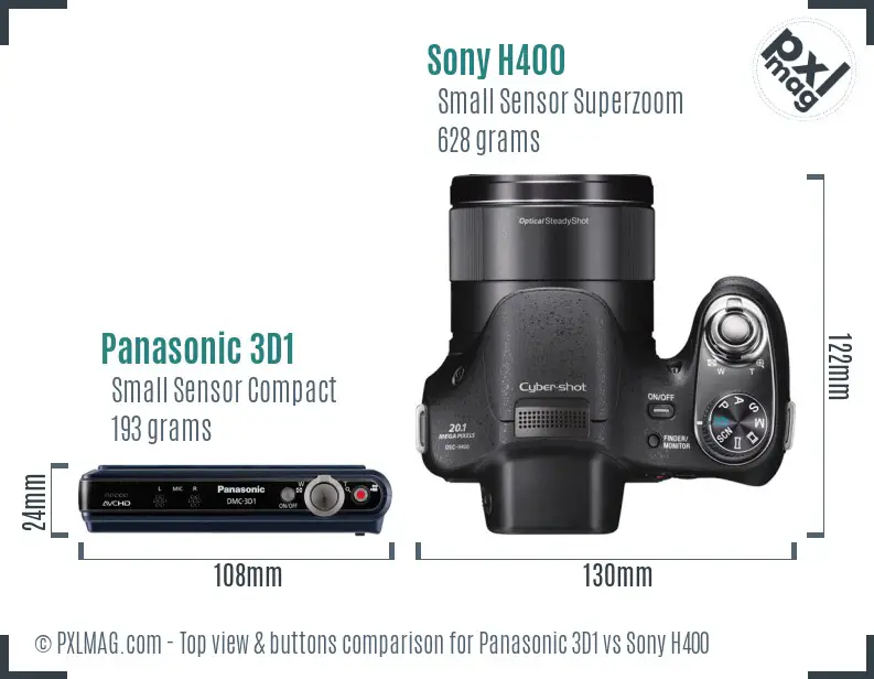 Panasonic 3D1 vs Sony H400 top view buttons comparison