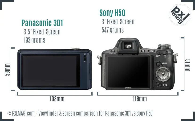 Panasonic 3D1 vs Sony H50 Screen and Viewfinder comparison