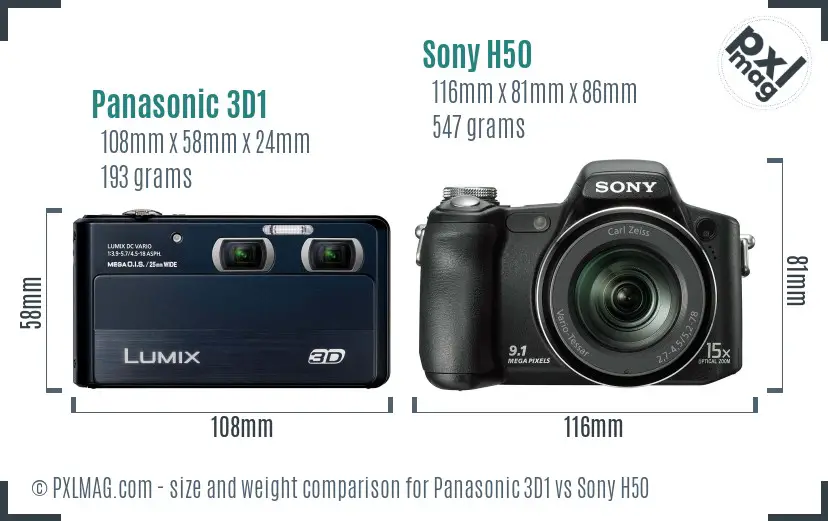 Panasonic 3D1 vs Sony H50 size comparison