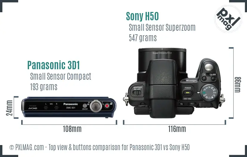 Panasonic 3D1 vs Sony H50 top view buttons comparison