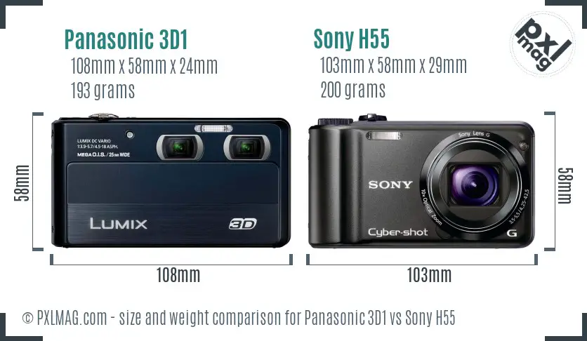 Panasonic 3D1 vs Sony H55 size comparison