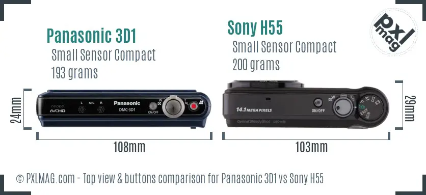 Panasonic 3D1 vs Sony H55 top view buttons comparison