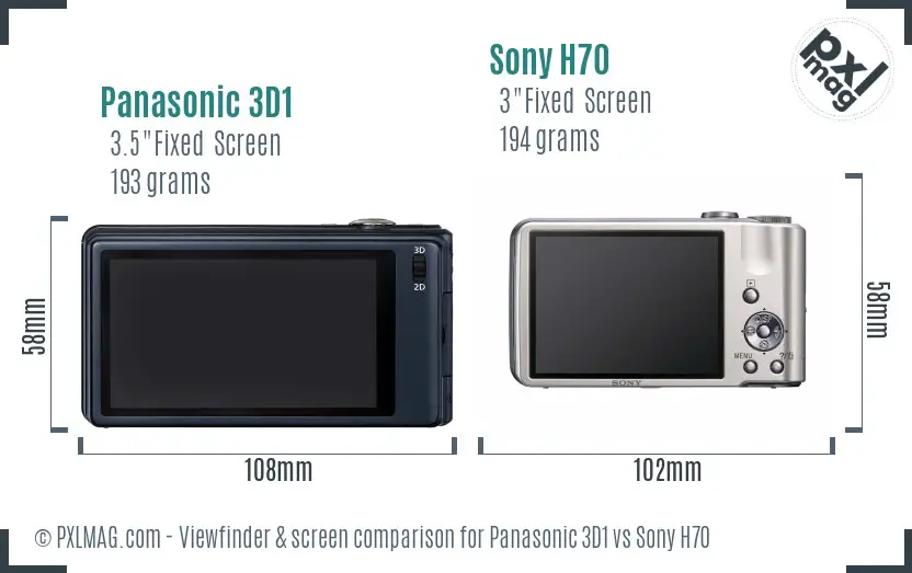 Panasonic 3D1 vs Sony H70 Screen and Viewfinder comparison