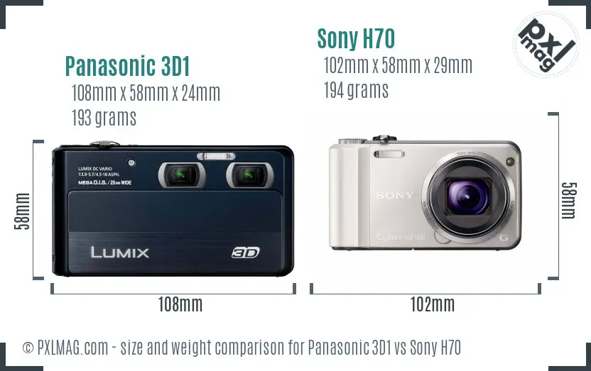 Panasonic 3D1 vs Sony H70 size comparison