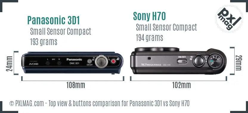 Panasonic 3D1 vs Sony H70 top view buttons comparison