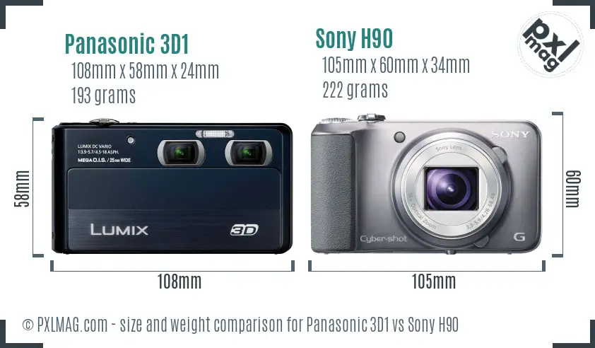 Panasonic 3D1 vs Sony H90 size comparison