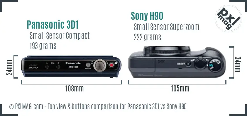 Panasonic 3D1 vs Sony H90 top view buttons comparison