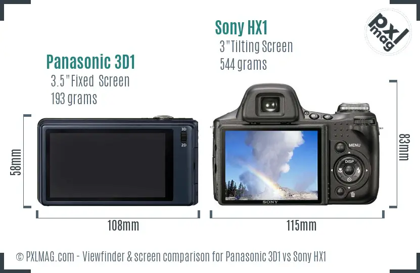 Panasonic 3D1 vs Sony HX1 Screen and Viewfinder comparison