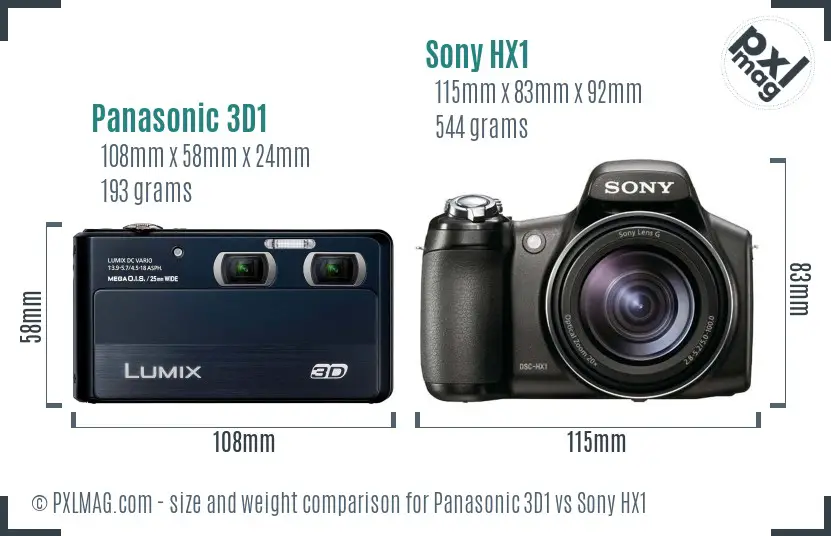 Panasonic 3D1 vs Sony HX1 size comparison