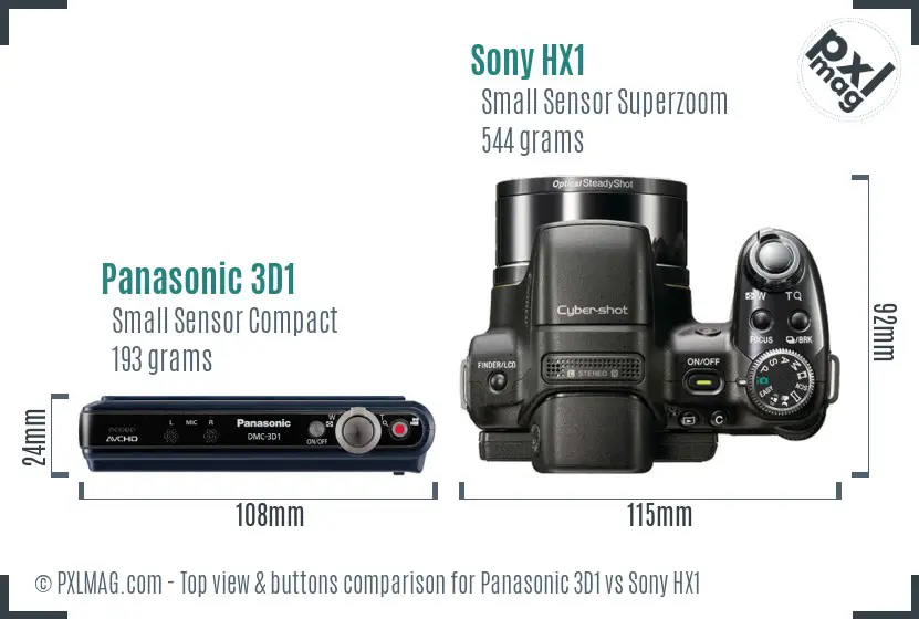 Panasonic 3D1 vs Sony HX1 top view buttons comparison