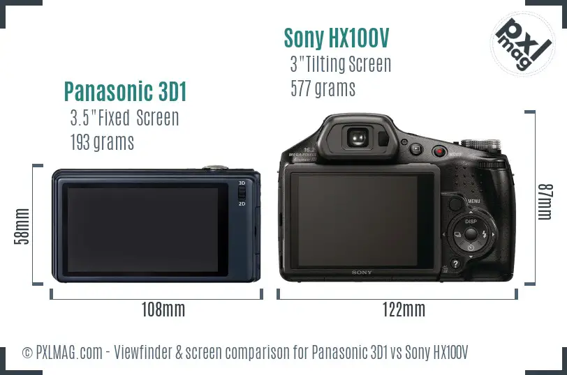 Panasonic 3D1 vs Sony HX100V Screen and Viewfinder comparison