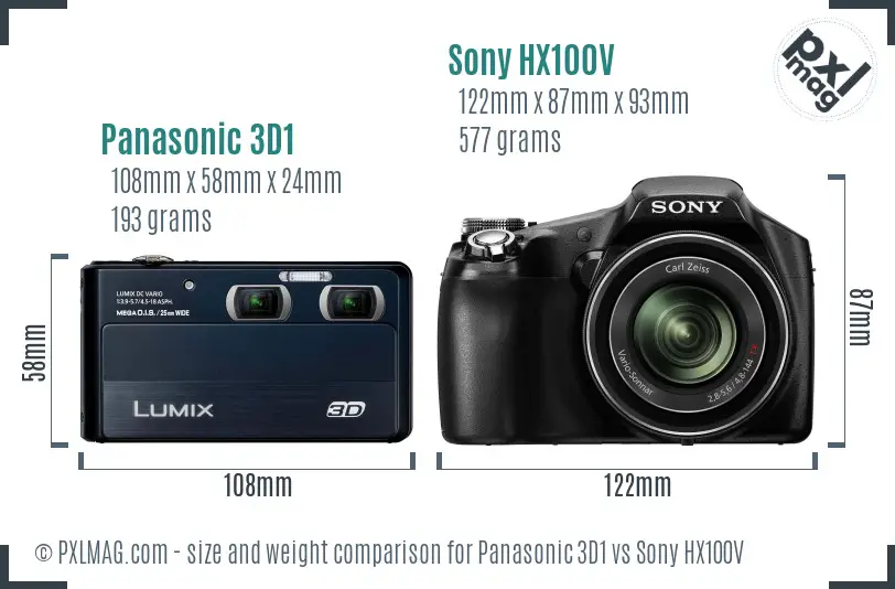 Panasonic 3D1 vs Sony HX100V size comparison
