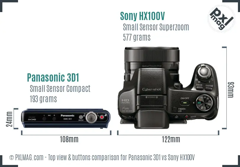 Panasonic 3D1 vs Sony HX100V top view buttons comparison