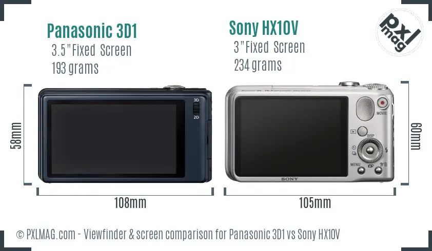Panasonic 3D1 vs Sony HX10V Screen and Viewfinder comparison