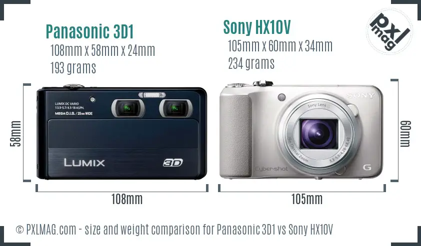 Panasonic 3D1 vs Sony HX10V size comparison