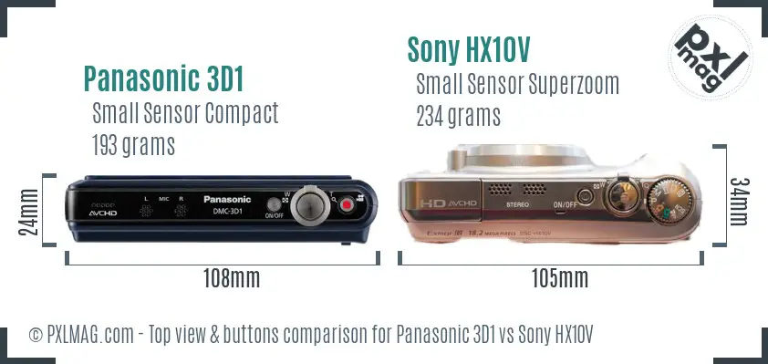 Panasonic 3D1 vs Sony HX10V top view buttons comparison