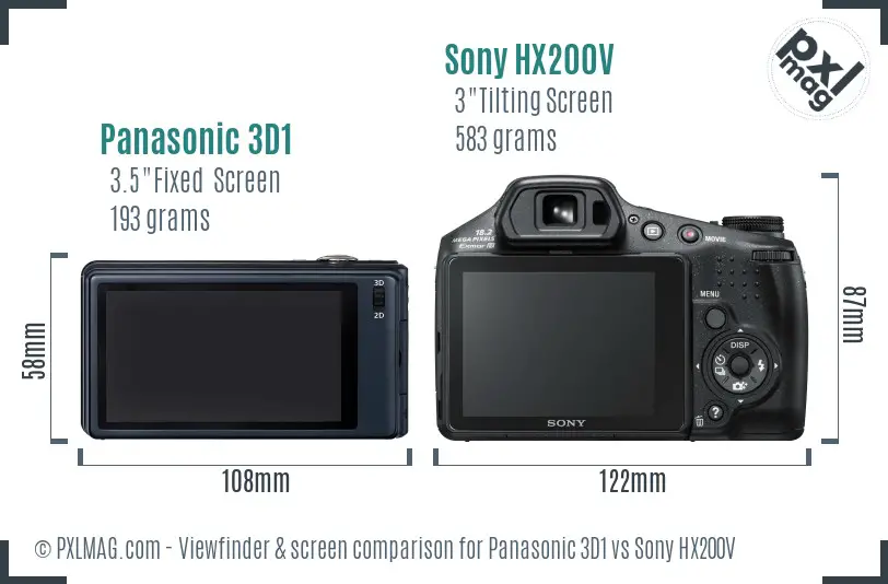 Panasonic 3D1 vs Sony HX200V Screen and Viewfinder comparison