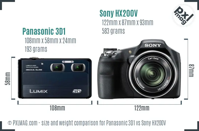 Panasonic 3D1 vs Sony HX200V size comparison
