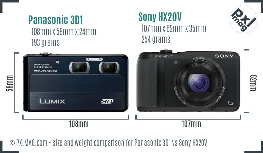 Panasonic 3D1 vs Sony HX20V size comparison