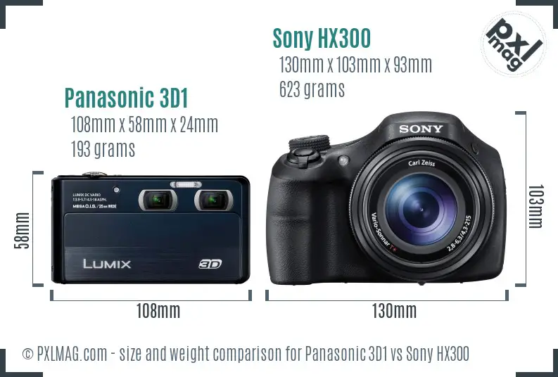 Panasonic 3D1 vs Sony HX300 size comparison