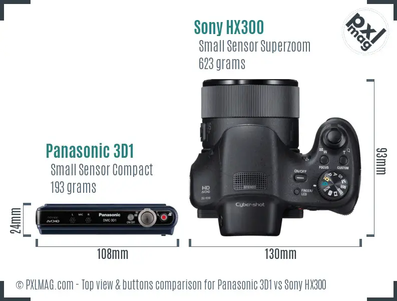 Panasonic 3D1 vs Sony HX300 top view buttons comparison