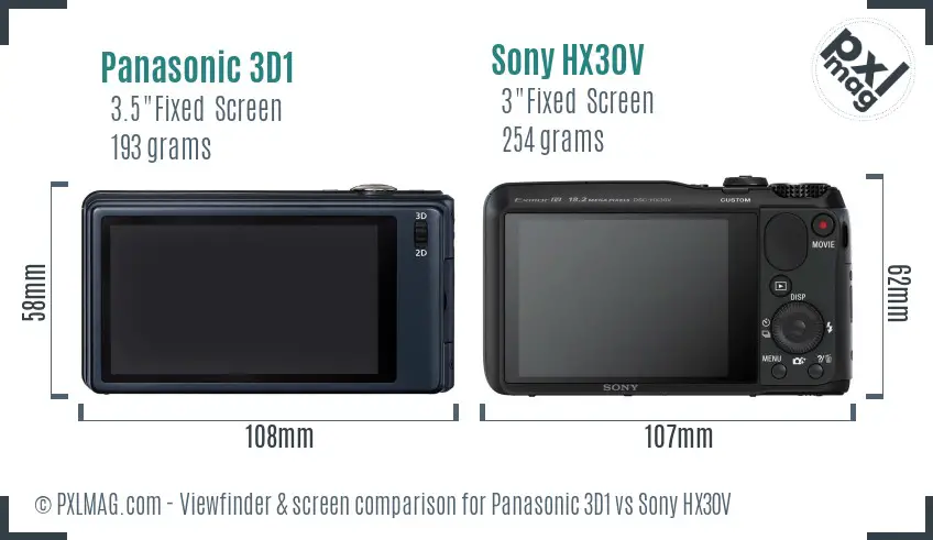 Panasonic 3D1 vs Sony HX30V Screen and Viewfinder comparison