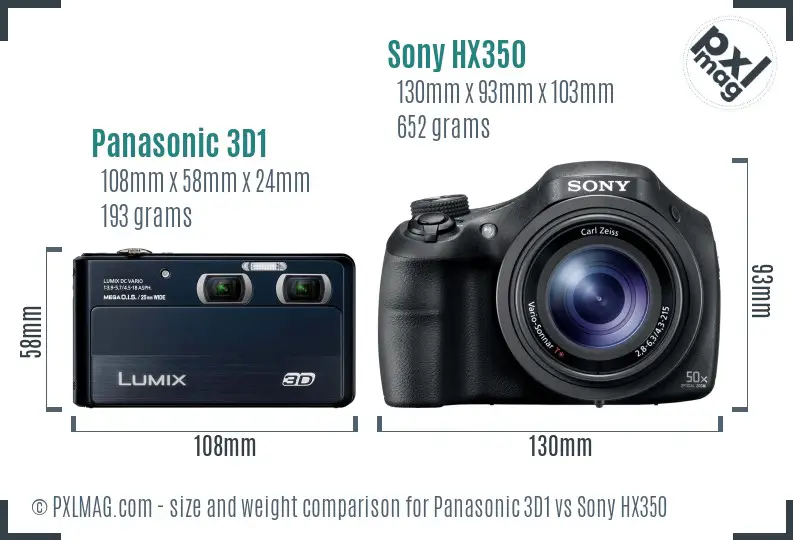 Panasonic 3D1 vs Sony HX350 size comparison