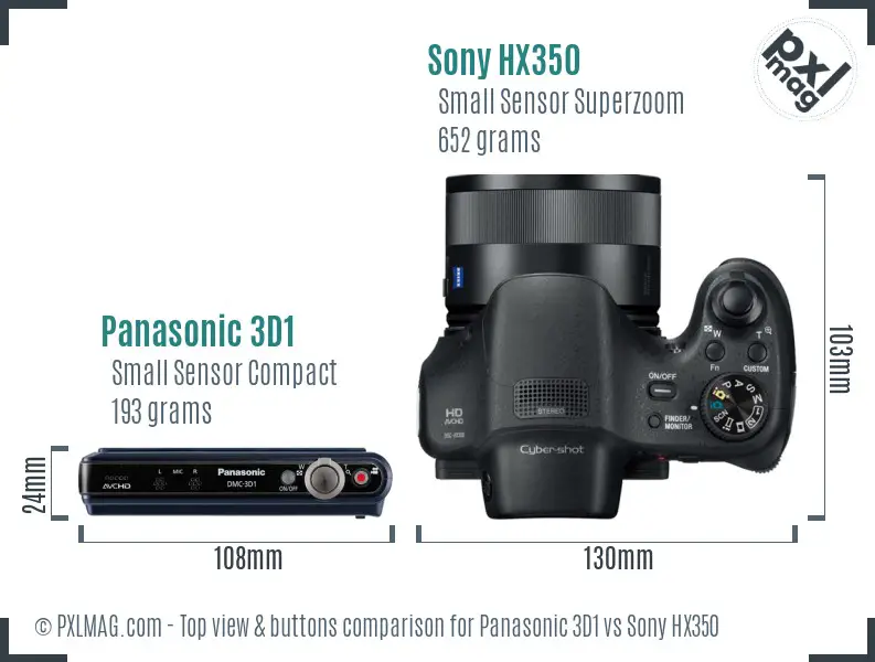 Panasonic 3D1 vs Sony HX350 top view buttons comparison
