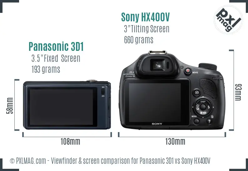 Panasonic 3D1 vs Sony HX400V Screen and Viewfinder comparison