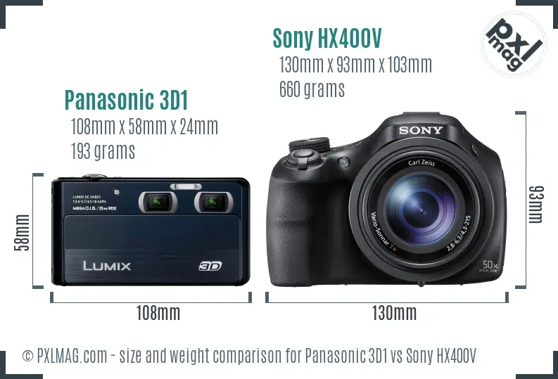 Panasonic 3D1 vs Sony HX400V size comparison