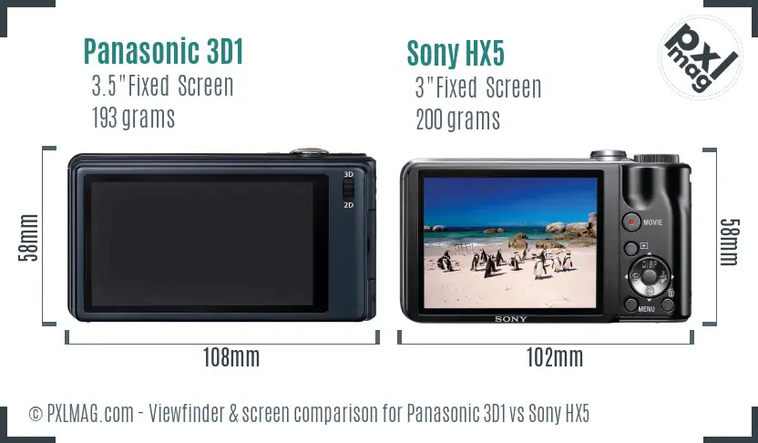 Panasonic 3D1 vs Sony HX5 Screen and Viewfinder comparison