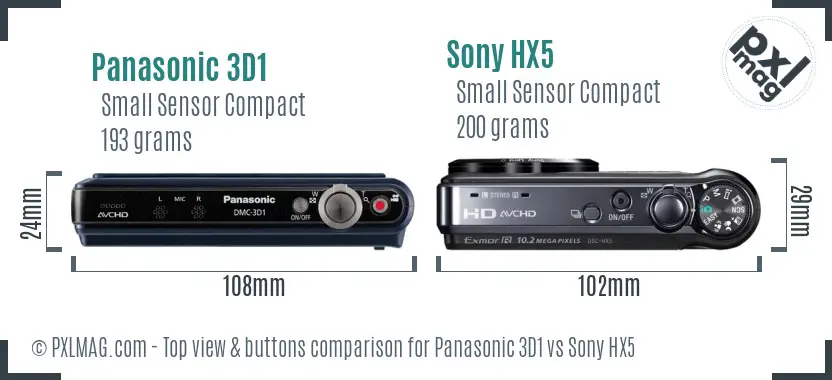 Panasonic 3D1 vs Sony HX5 top view buttons comparison