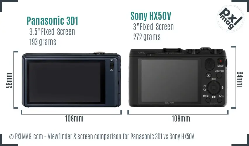 Panasonic 3D1 vs Sony HX50V Screen and Viewfinder comparison