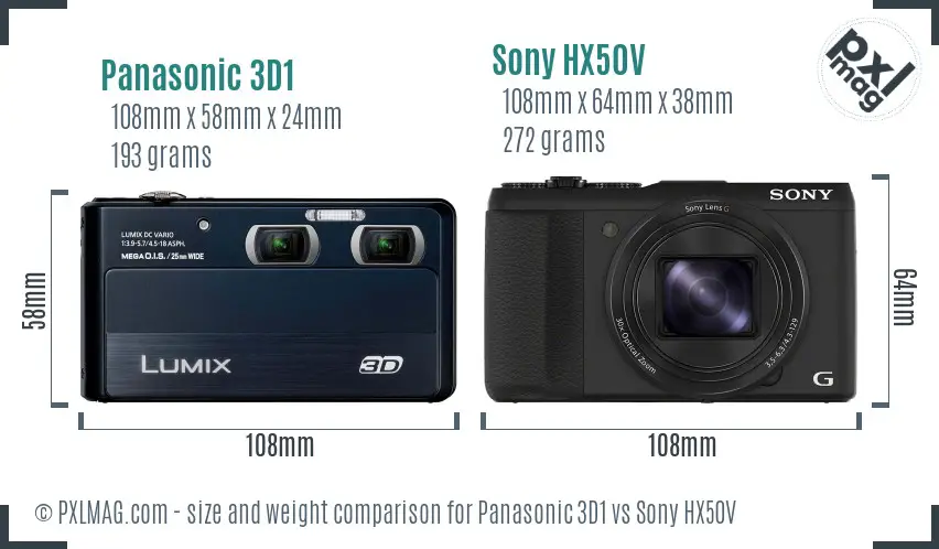 Panasonic 3D1 vs Sony HX50V size comparison