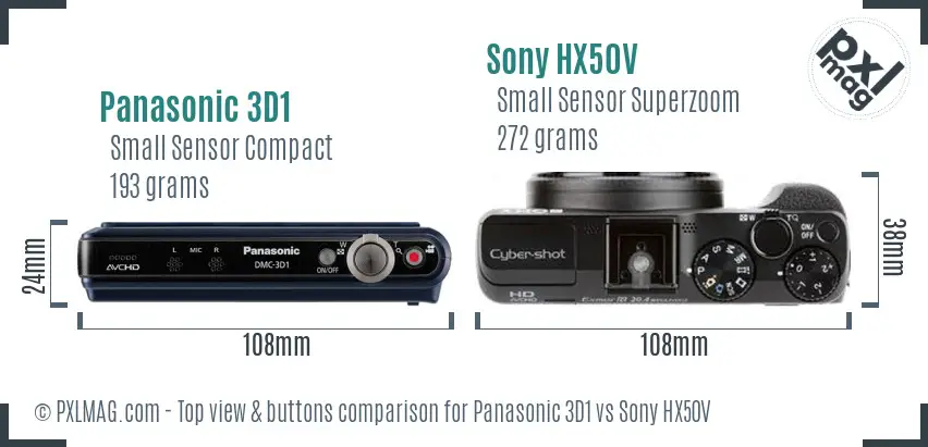 Panasonic 3D1 vs Sony HX50V top view buttons comparison